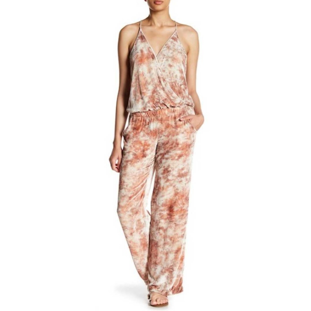 YF&B Velvet Tie Dye Peach Velvet Jumpsuit
